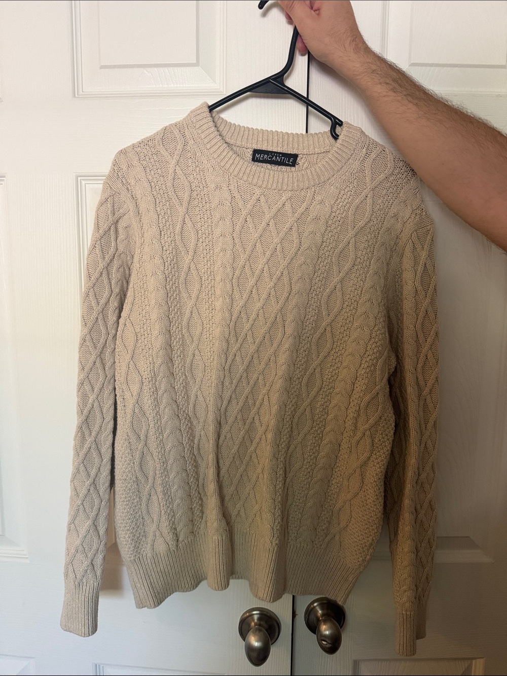 J. Crew Beige Cable-Knit Crewneck Sweater